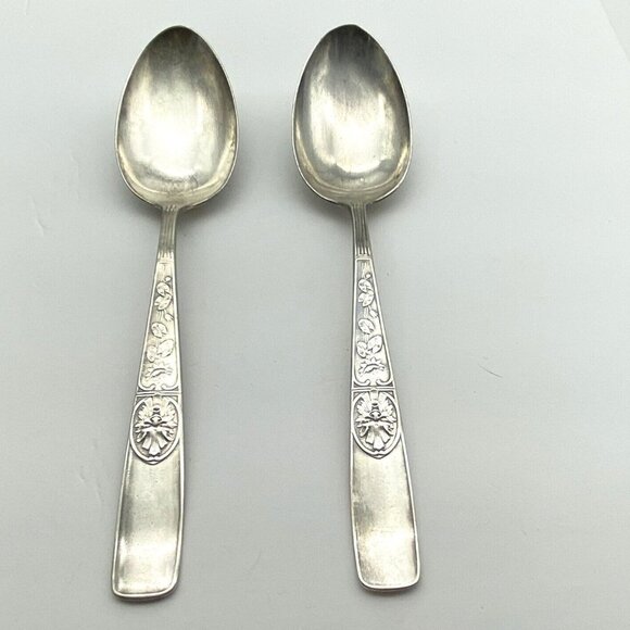 Reed & Barton‎ Silver Plated Tablespoon Serving Spoons Set 2 Italian 1885 8.25” - Picture 1 of 9